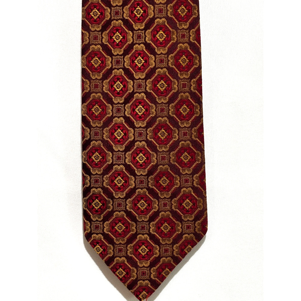 Vintage Fashion Craft Men Red Geometric Shapes Tie Workwear Tapestry Feel‎ Swiss